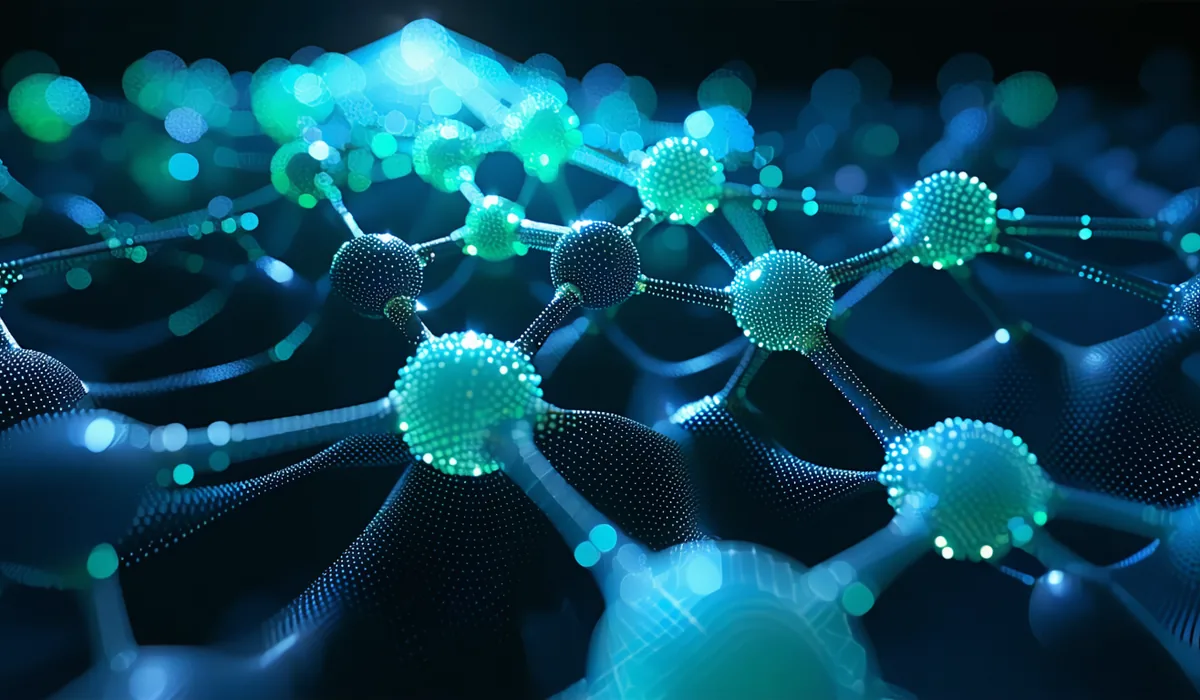 Abstract concept of heterogeneous catalyst molecular structure — metallic lattice with binding sites